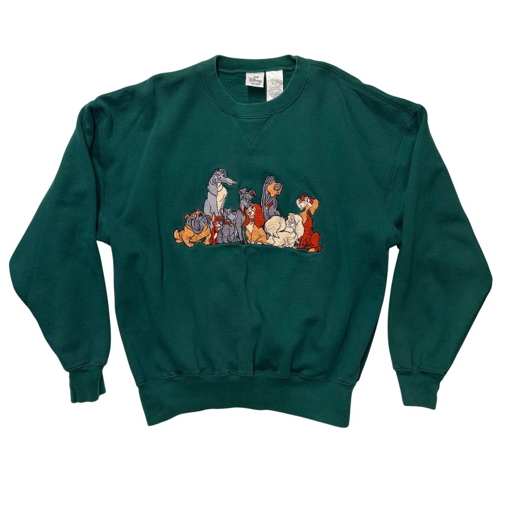 Vintage Disney Store Lady and the Tramp Embroidered Sweatshirt Green Large